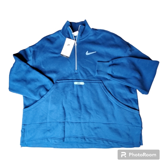 Nike Swoosh fleece half zip oversized sweatshirt teal blue womens - Picture 2 of 7